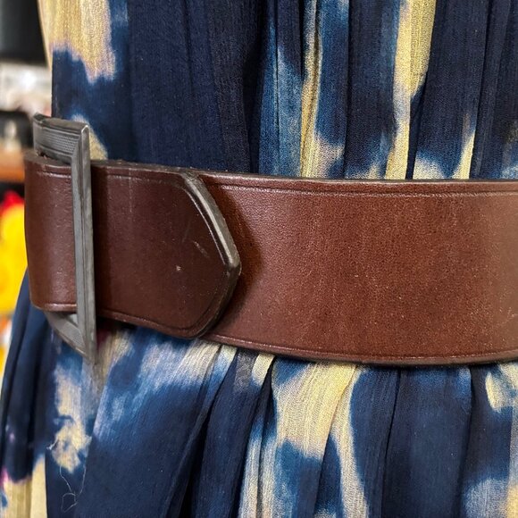 New Ralph Lauren Collection Brown Leather Art Deco Belt SILVER Buckles S - Picture 3 of 6